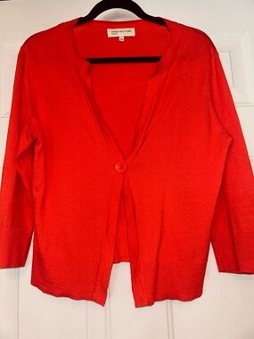 Jones New York Single-Button Cotton Cardigan Coral Classic Preppy Career